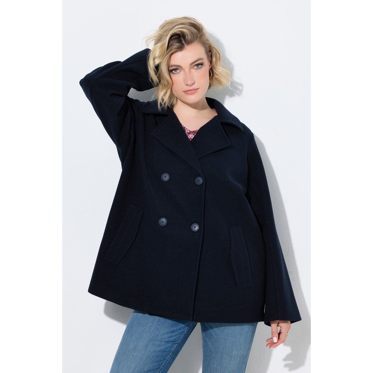 Caban oversize, col à revers marine, ULLA POPKEN