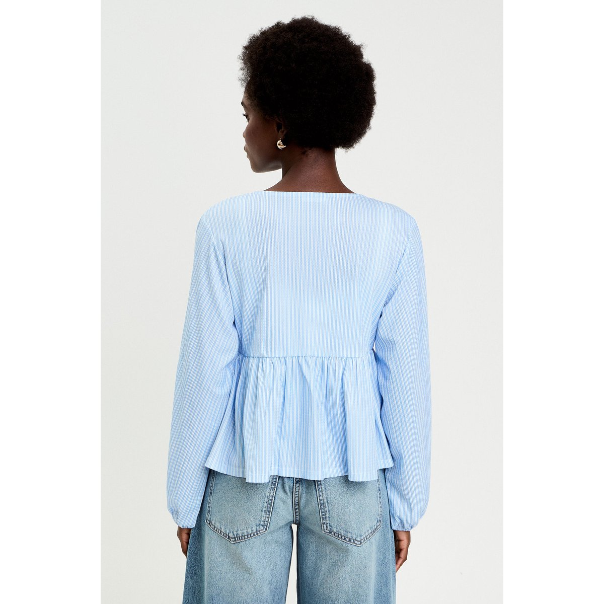 Blouse manches longues en crêpe bleu ciel, CACHE CACHE