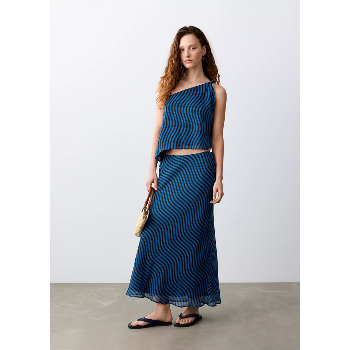 Jupe midi imprimé vagues bleu électrique, MANGO TEEN