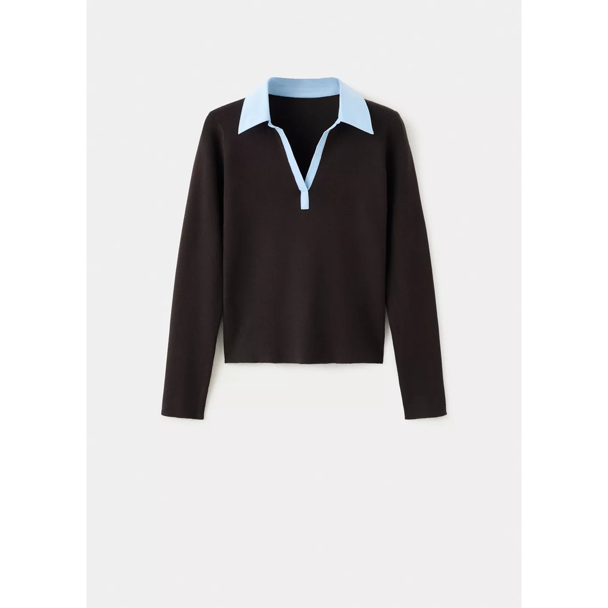 Pull-over col chemise combiné chocolat, MANGO