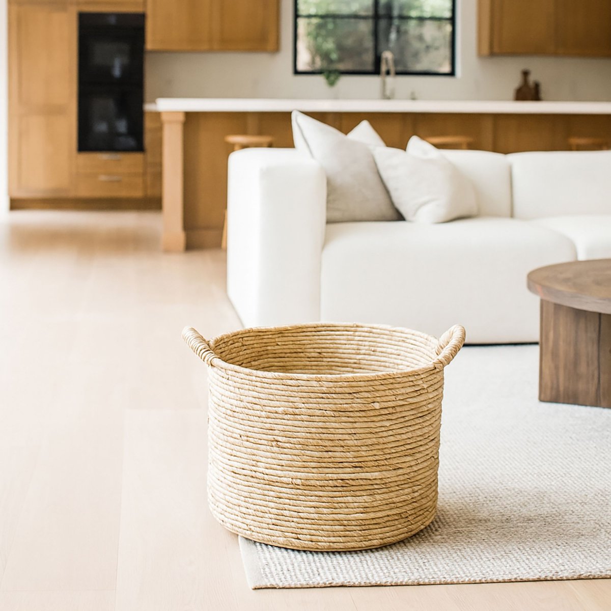 Panier en abaca avec poignées naturel, NOW'S HOME