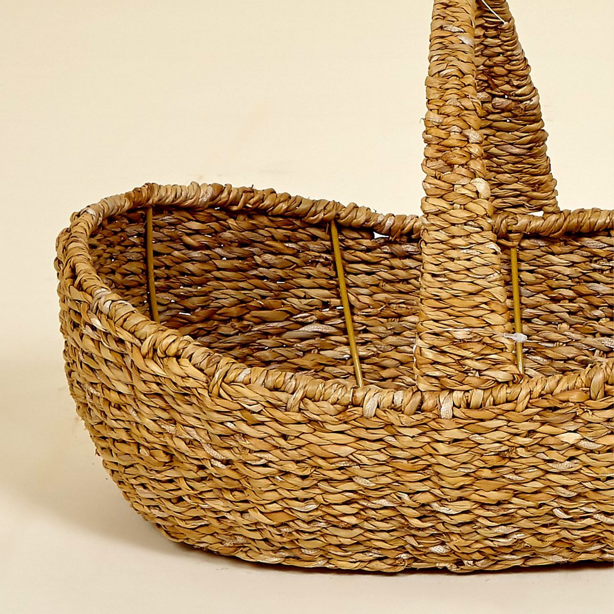 Panier à récolte en jacinthe d'eau tressée 40x25x15cm bois, WADIGA