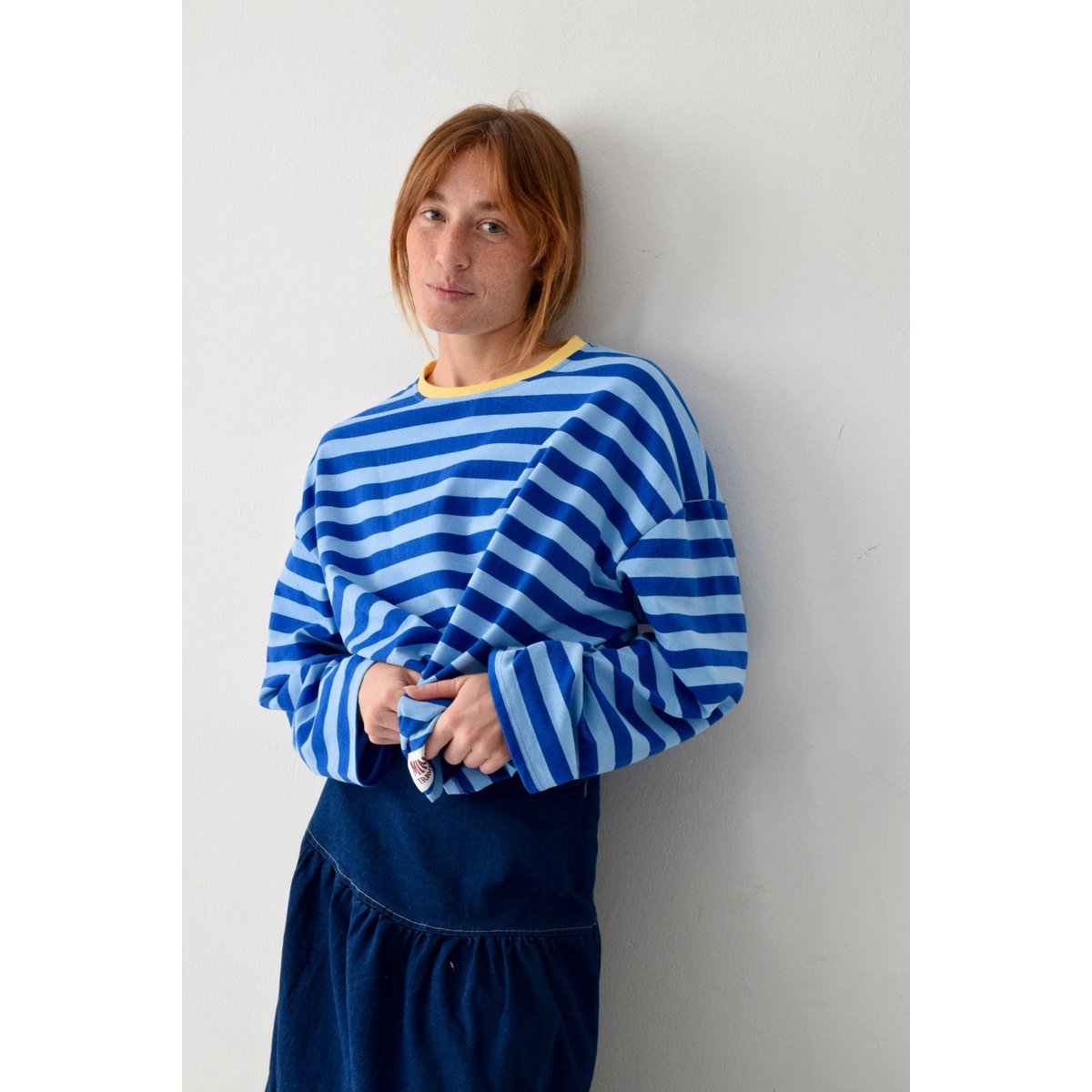 T-shirt rayé manches longues NÚRIA bleu marine / bleu ciel, MINDTRAVELER