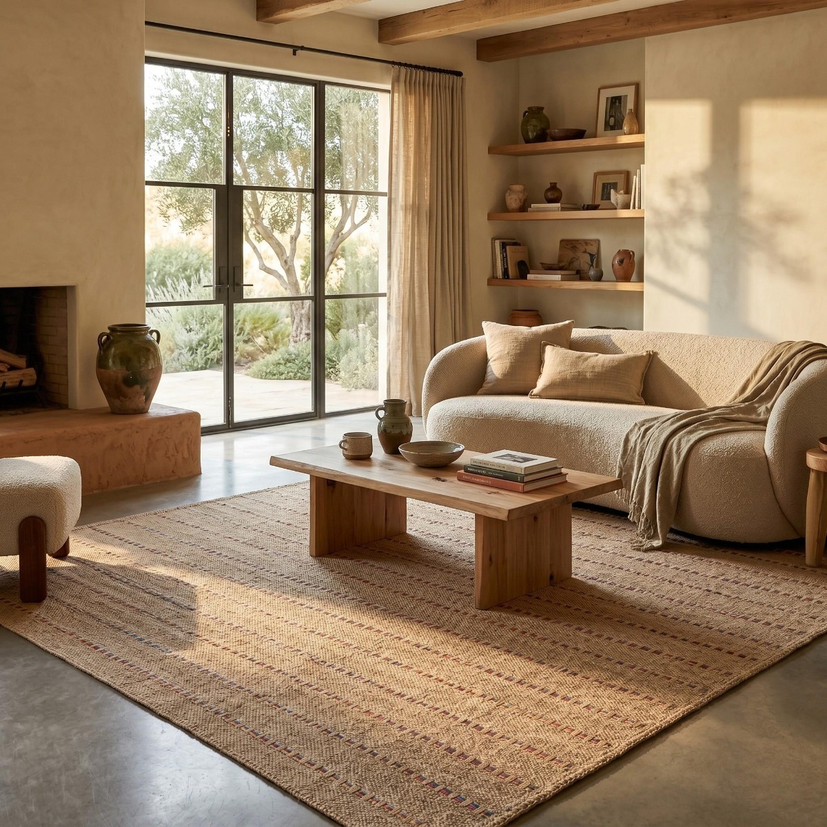 Tapis extérieur intérieur aspect jute JUTA LOOK LIGNES beige, THE DECO FACTORY