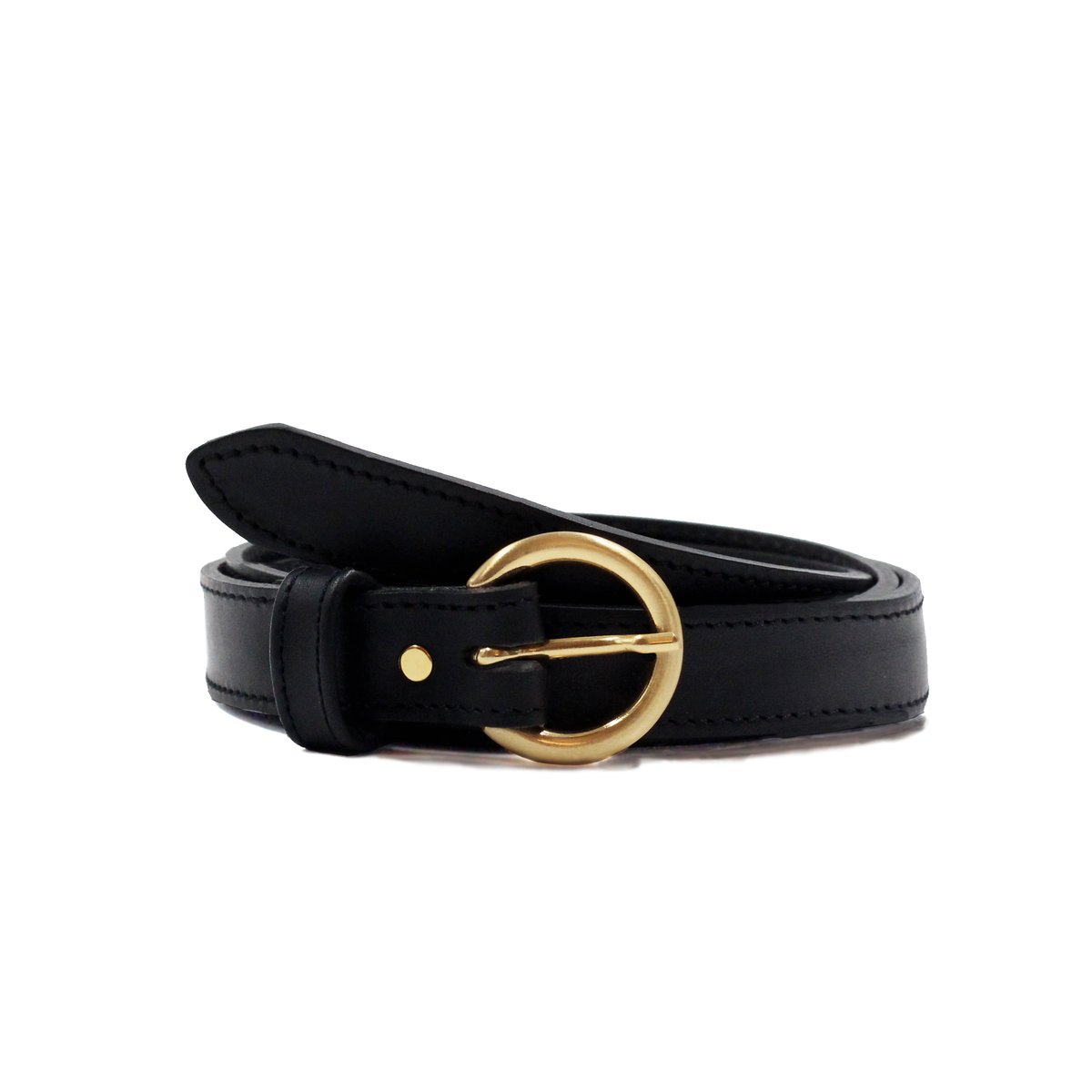 Ceinture boucle d'or cuir lisse noir, JULES & JENN