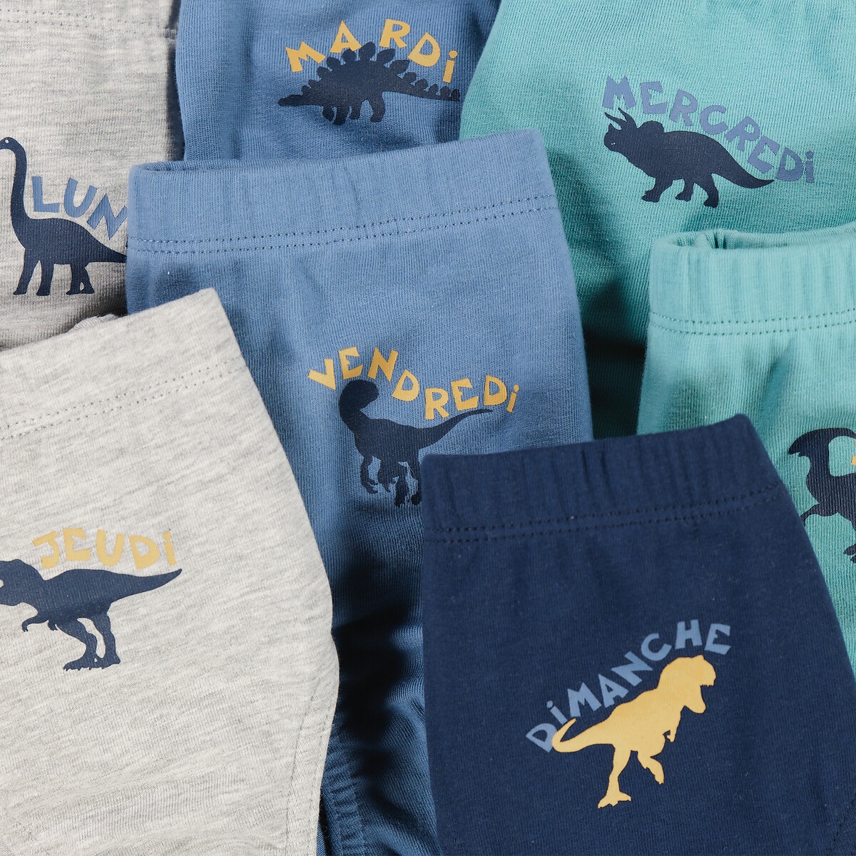 Pack of 7 Briefs in Dinosaur Print Cotton blue + green + grey, LA REDOUTE COLLECTIONS
