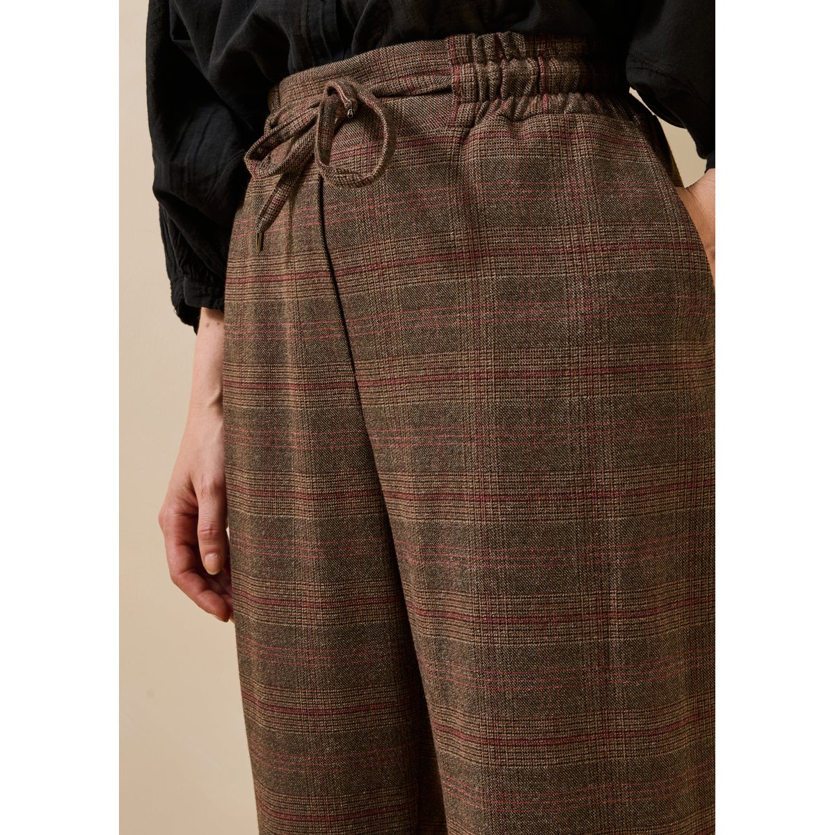 Pantalon carotte à carreaux taille élastique rouille, LA FEE MARABOUTEE