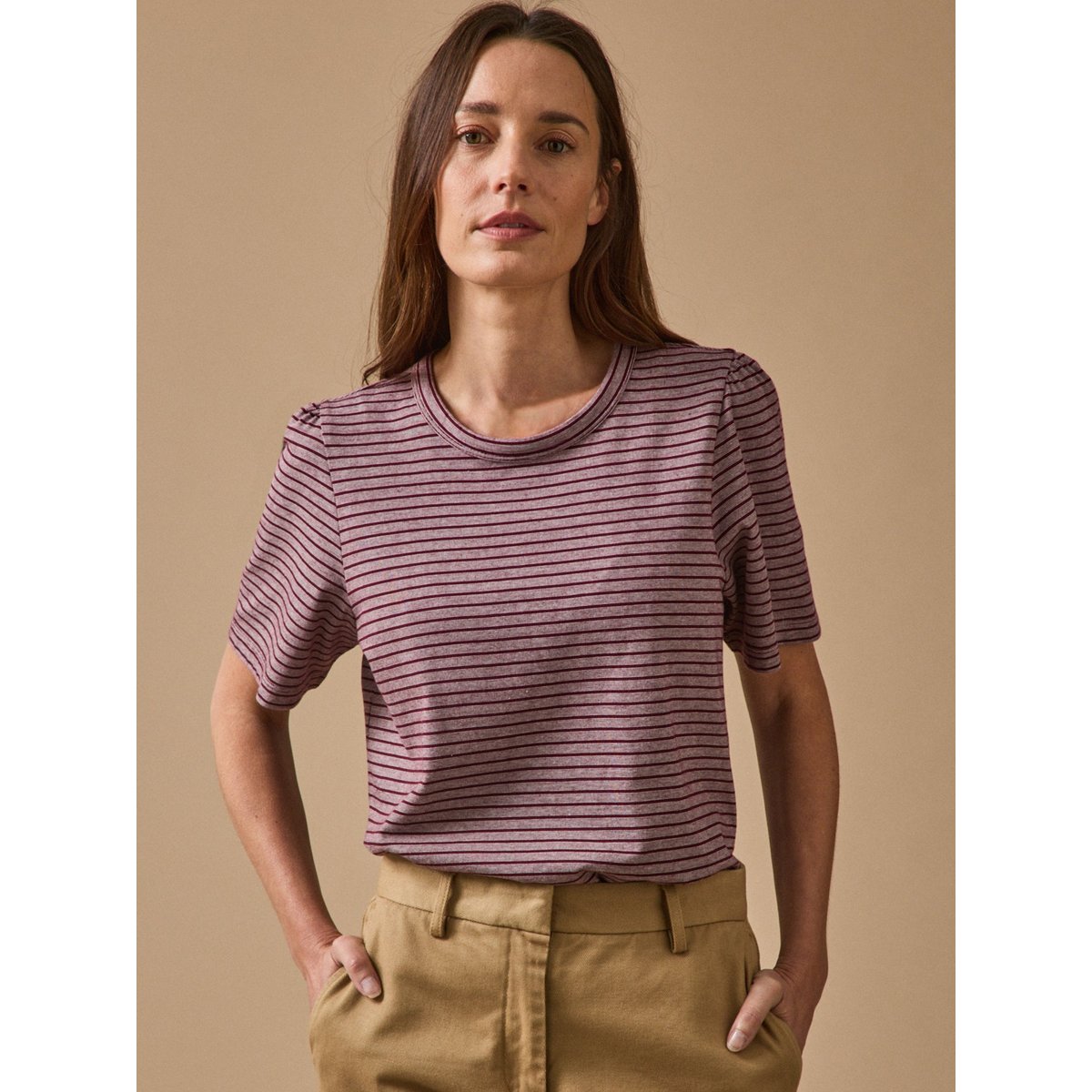 T-shirt rayé coton biologique rayure bordeaux, CYRILLUS