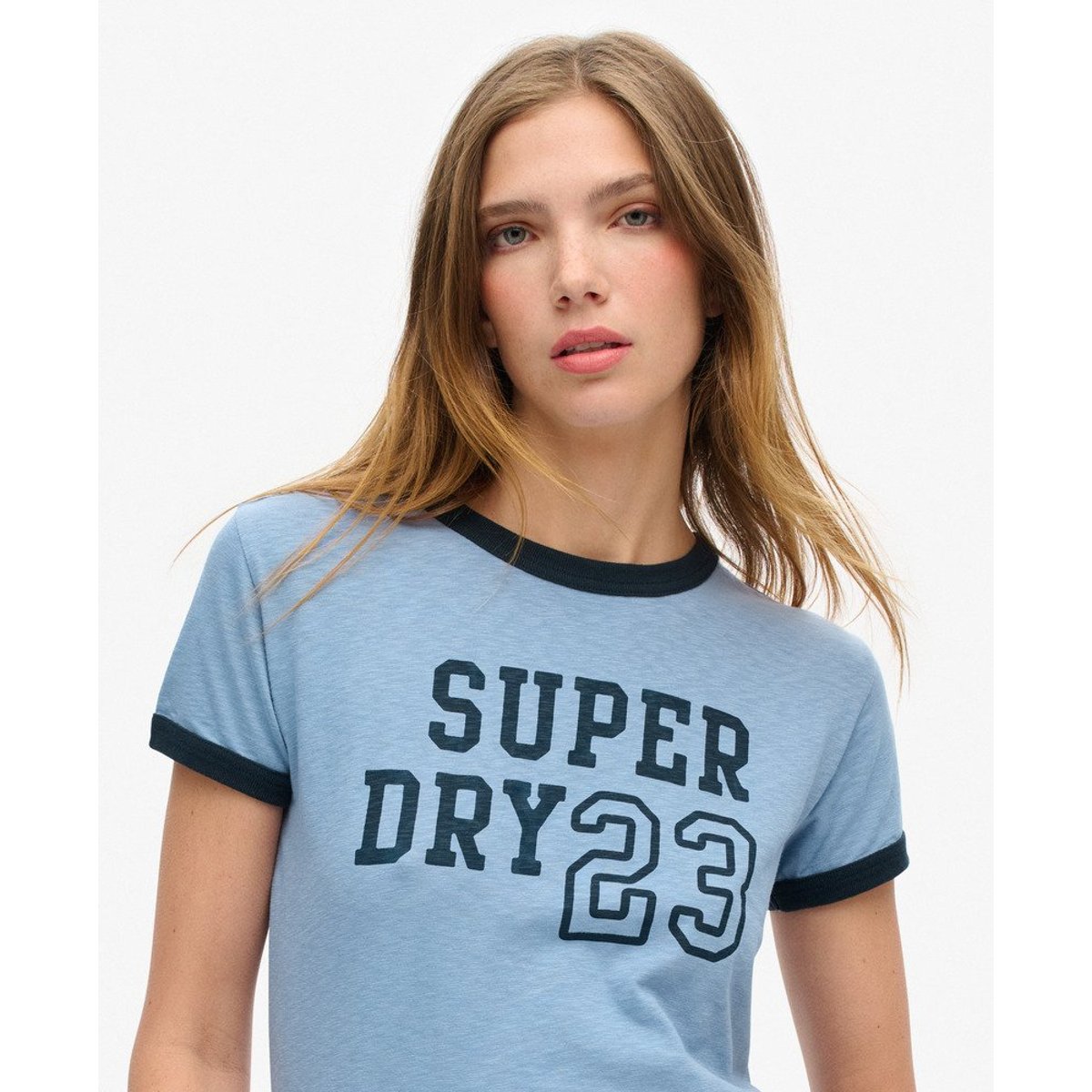T-shirt ajusté Athletic Essentials Ringer bleu marée flammé, SUPERDRY