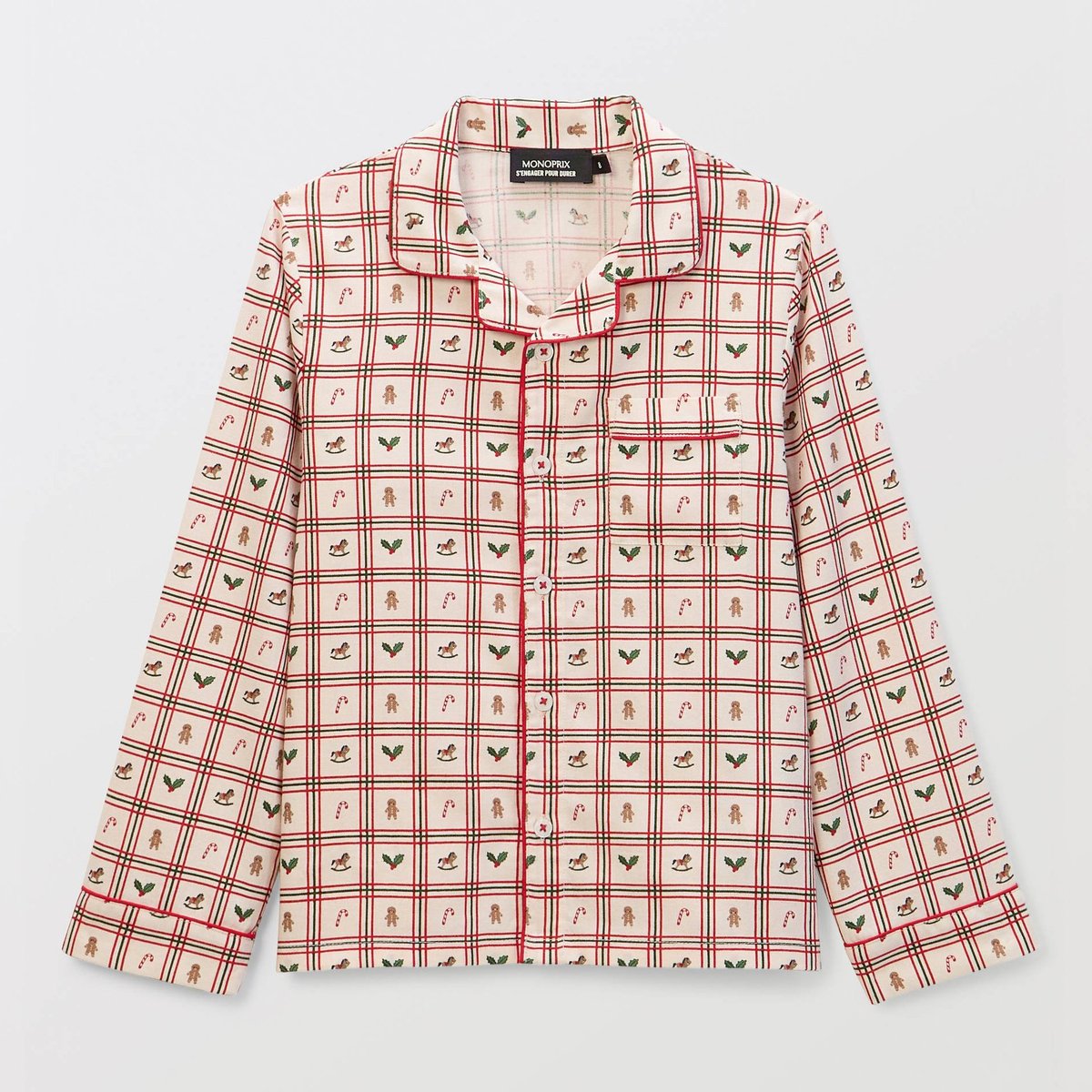 Pyjama chemise manches longues à imprimé en coton BIO GOTS naturel, MONOPRIX