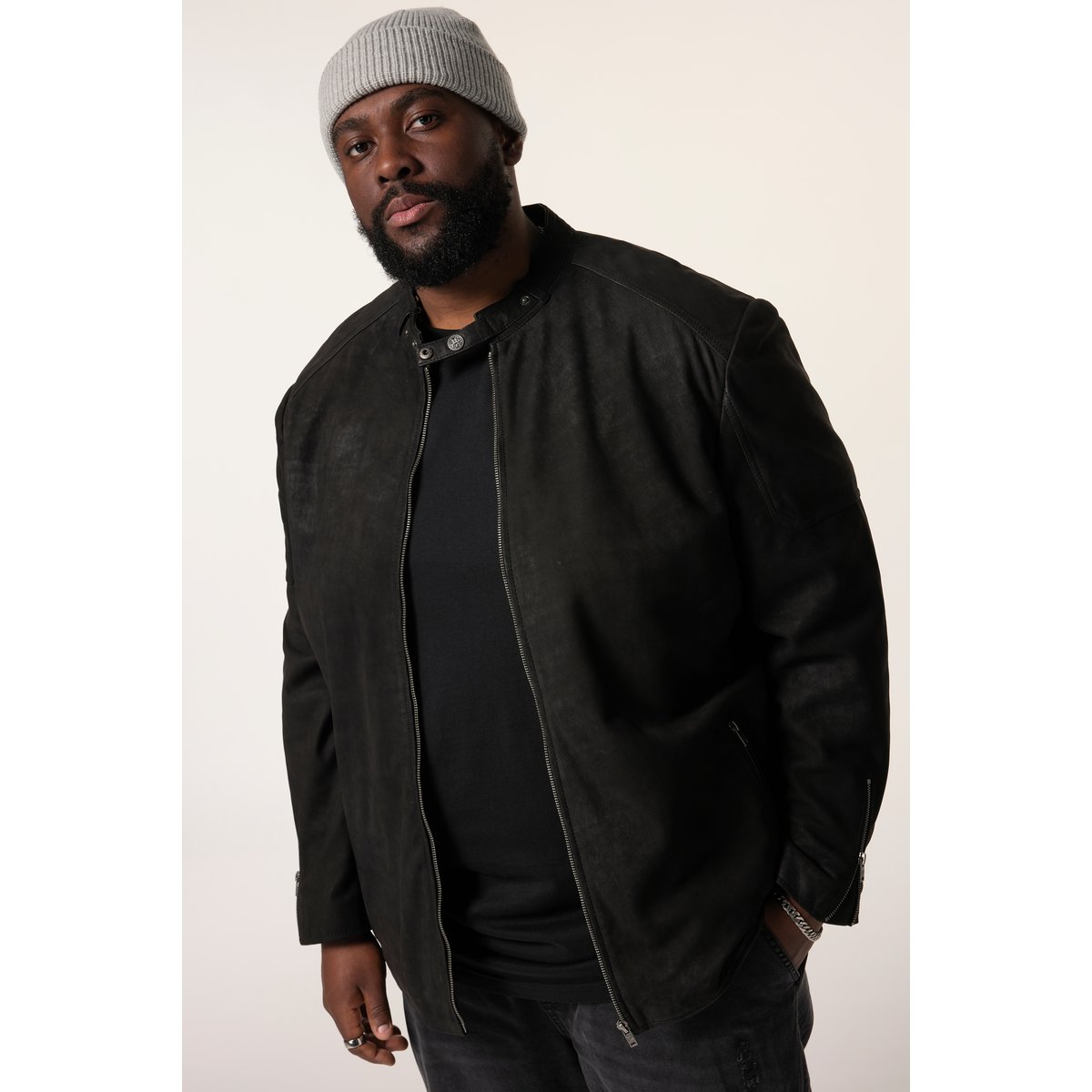 Veste de motard en cuir noir, STHUGE