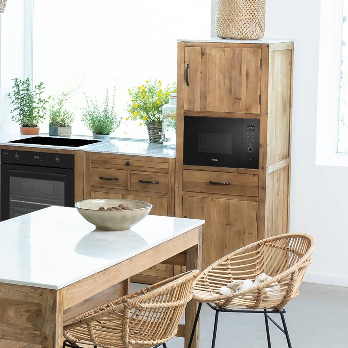 Colonne en bois recyclé et marbre EPURE bois clair, MADE IN MEUBLES