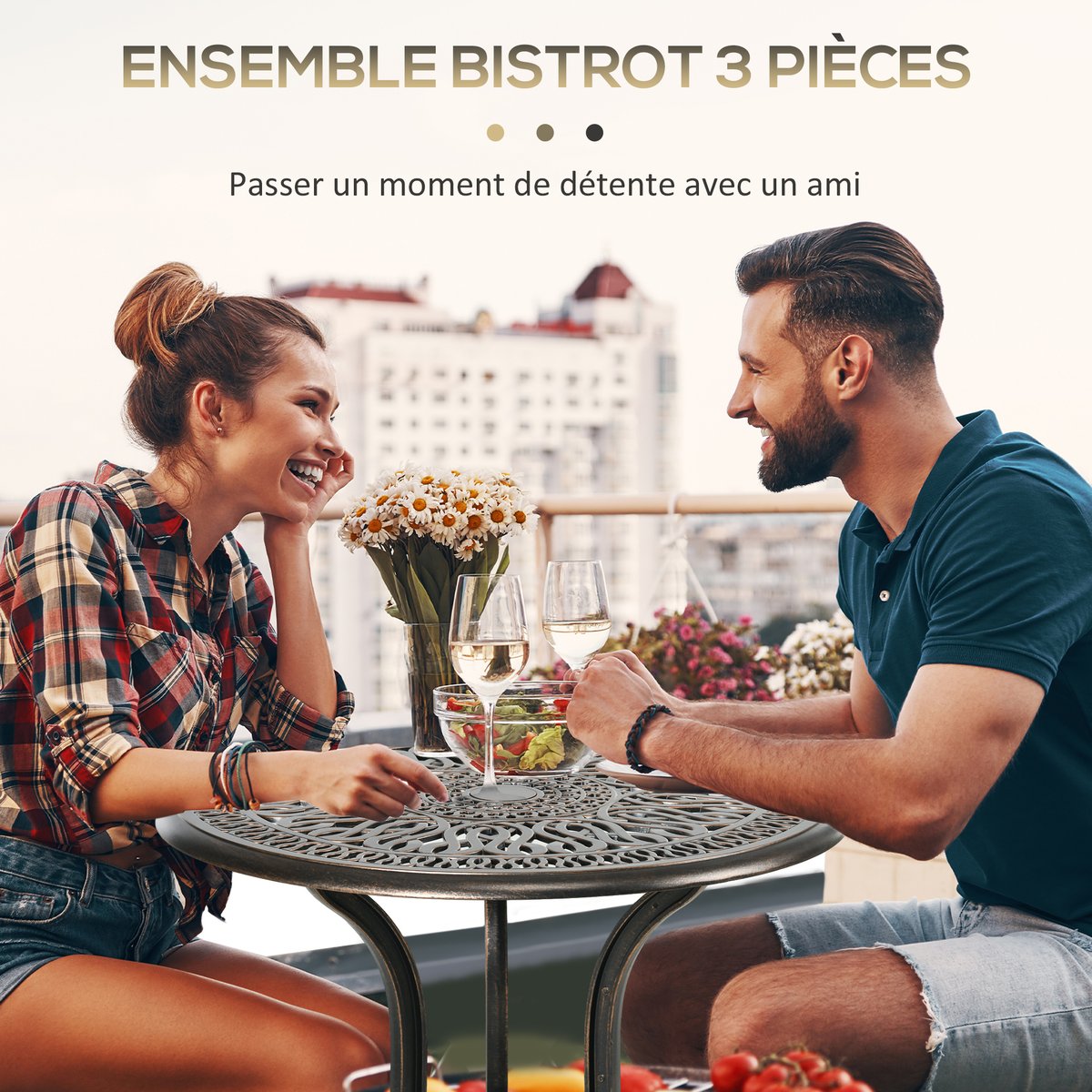 Ensemble de bistrot d'extérieur Aluminium marron, OUTSUNNY
