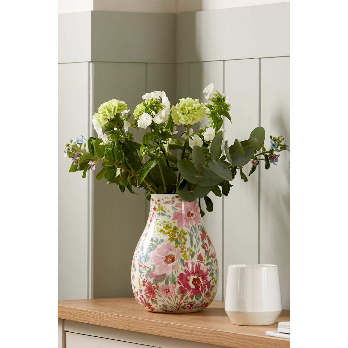 Vase en céramique imprimé floral multicolore lisse, NEXT