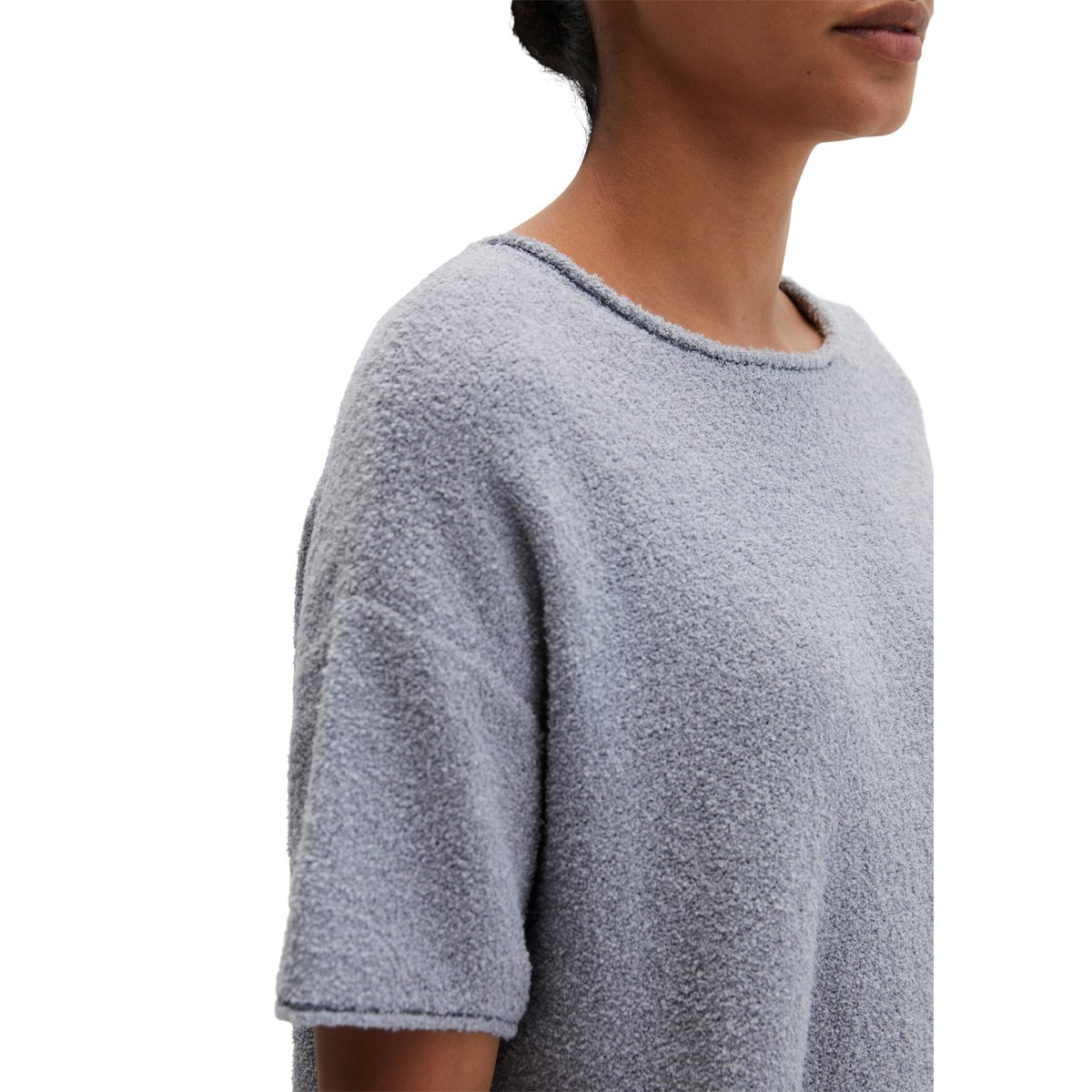 Pull à manches courtes oversize en fil bouclé gris, MARC O'POLO