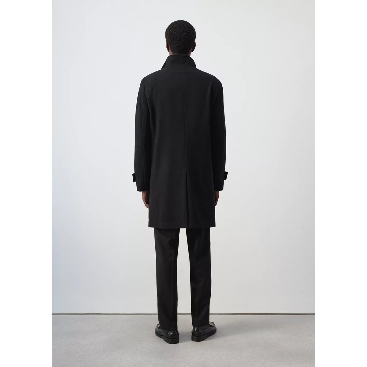 Manteau en laine à col cheminée noir, MANGO MAN