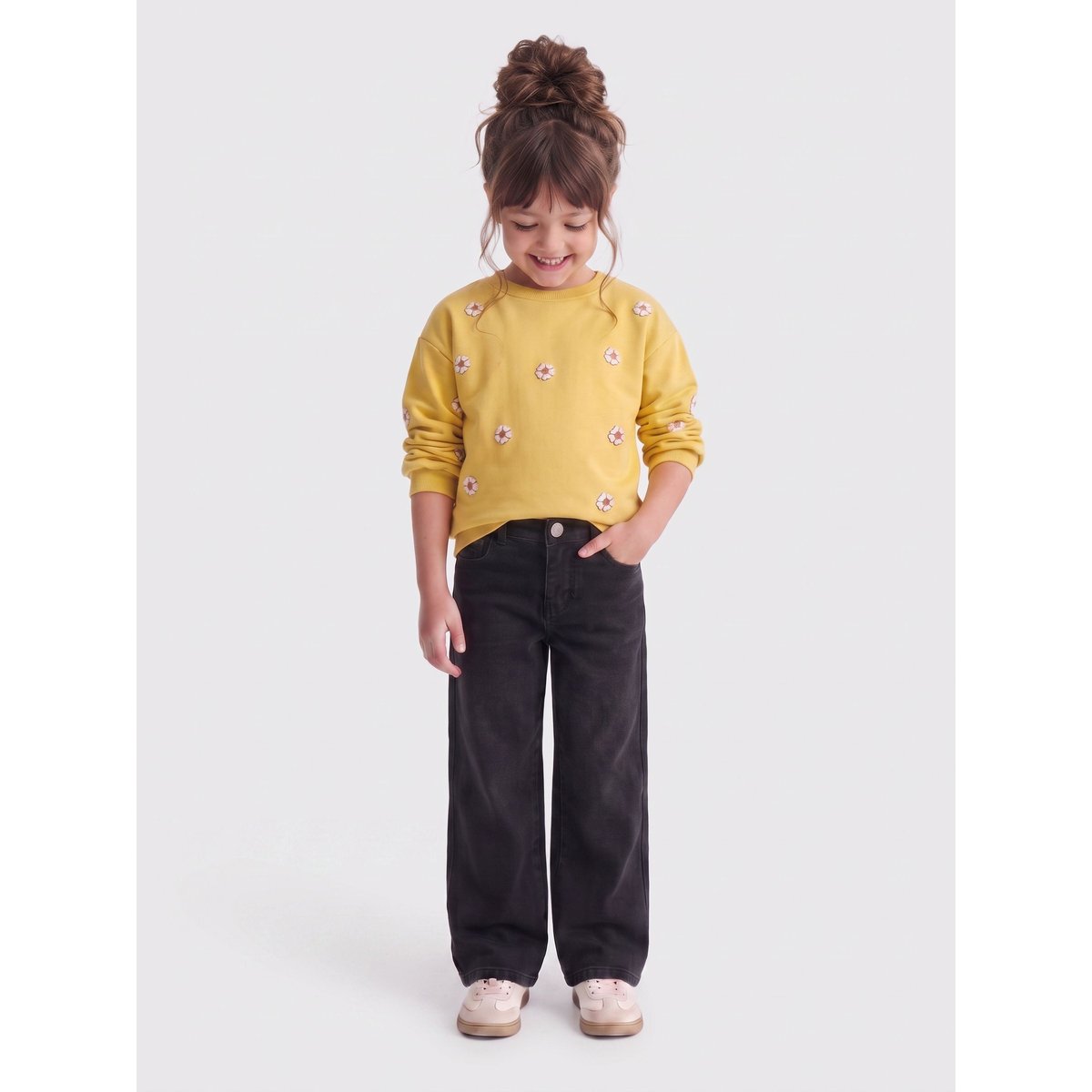 Jean À Jambe Large washed black, KIDS ONLY