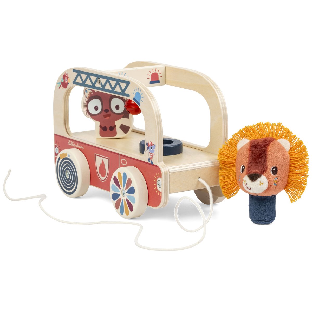 Camion de pompier orange, bleu, marron, LILLIPUTIENS
