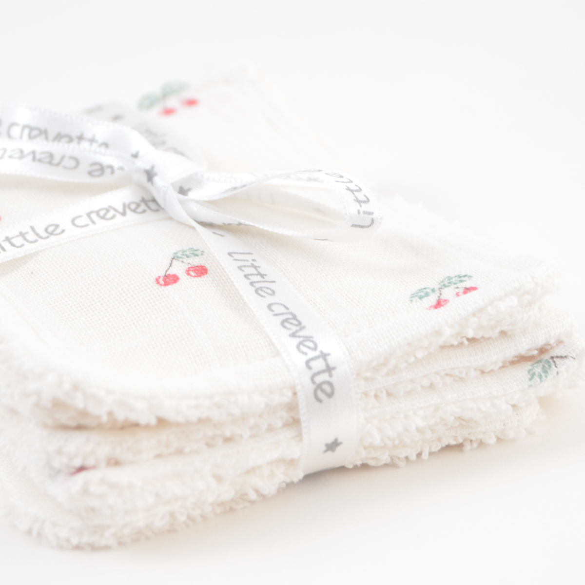 Lot de 12 lingettes lavables coton bio CERISE ecru, LITTLE CREVETTE