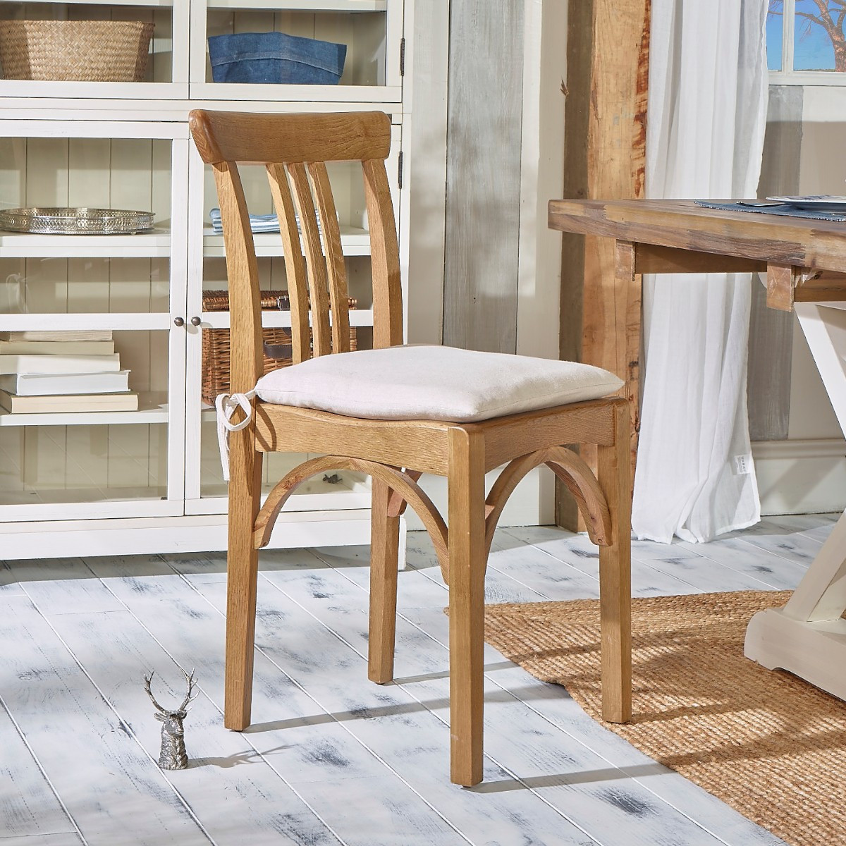 Lot de 2 chaises bistrot en chêne et coussin en lin CALBAR lin, ROBIN DES BOIS