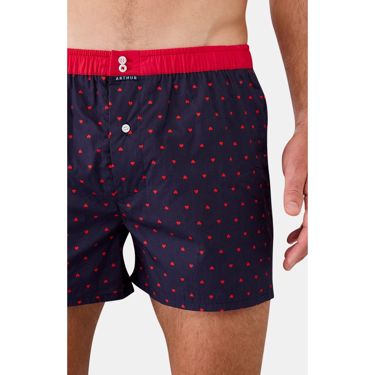 Caleçon avec suspensoir homme en coton Marine à cœur rouge marine, ARTHUR