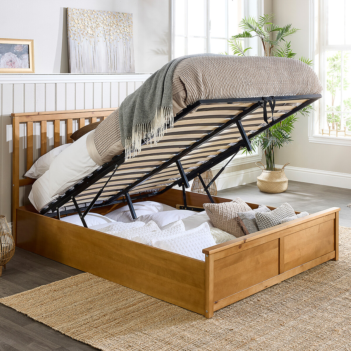 Pine Wood Shaker Ottoman Storage Bed polished pine, ASPIRE