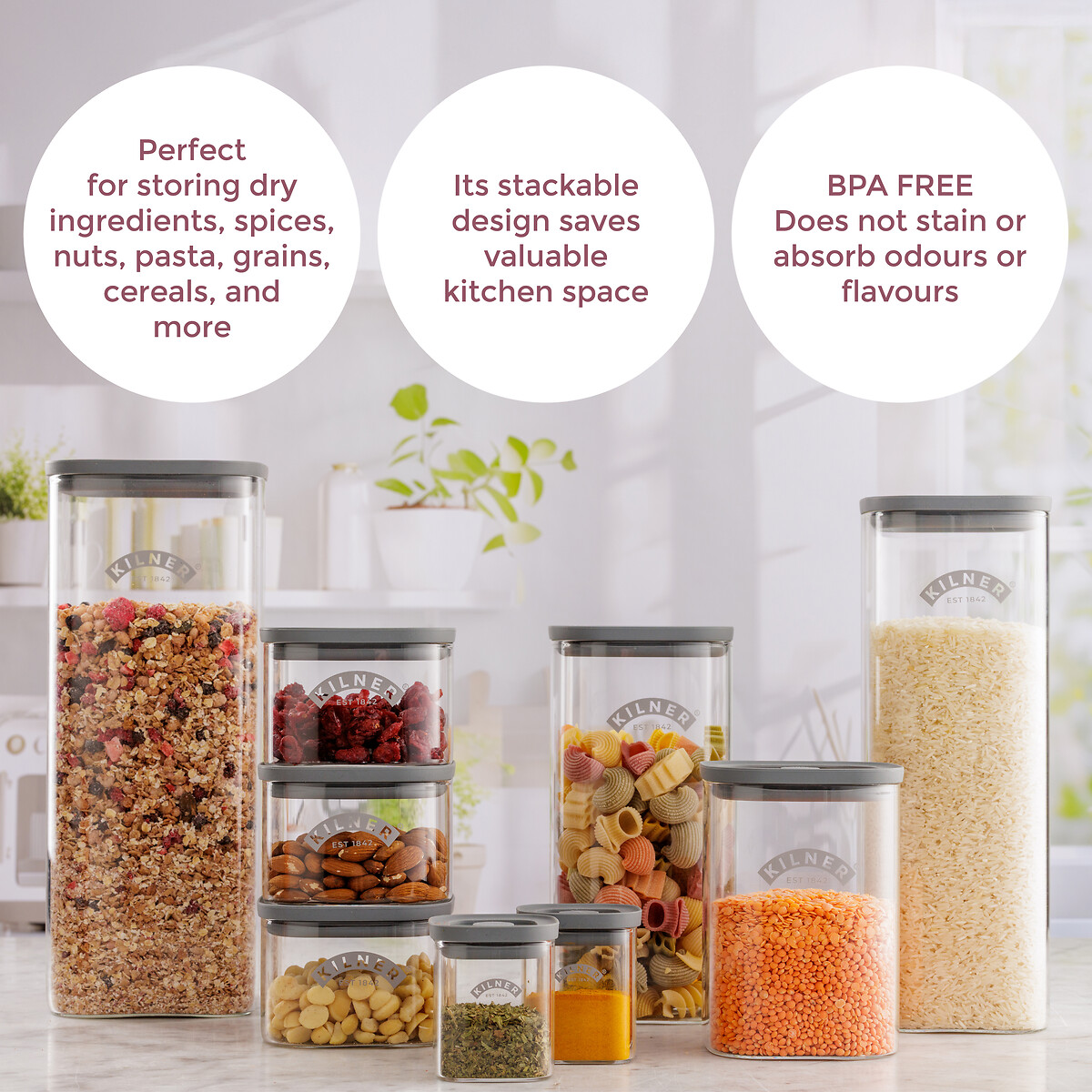 Fresh Storage 8-Piece Spice Jar Set transparent, KILNER