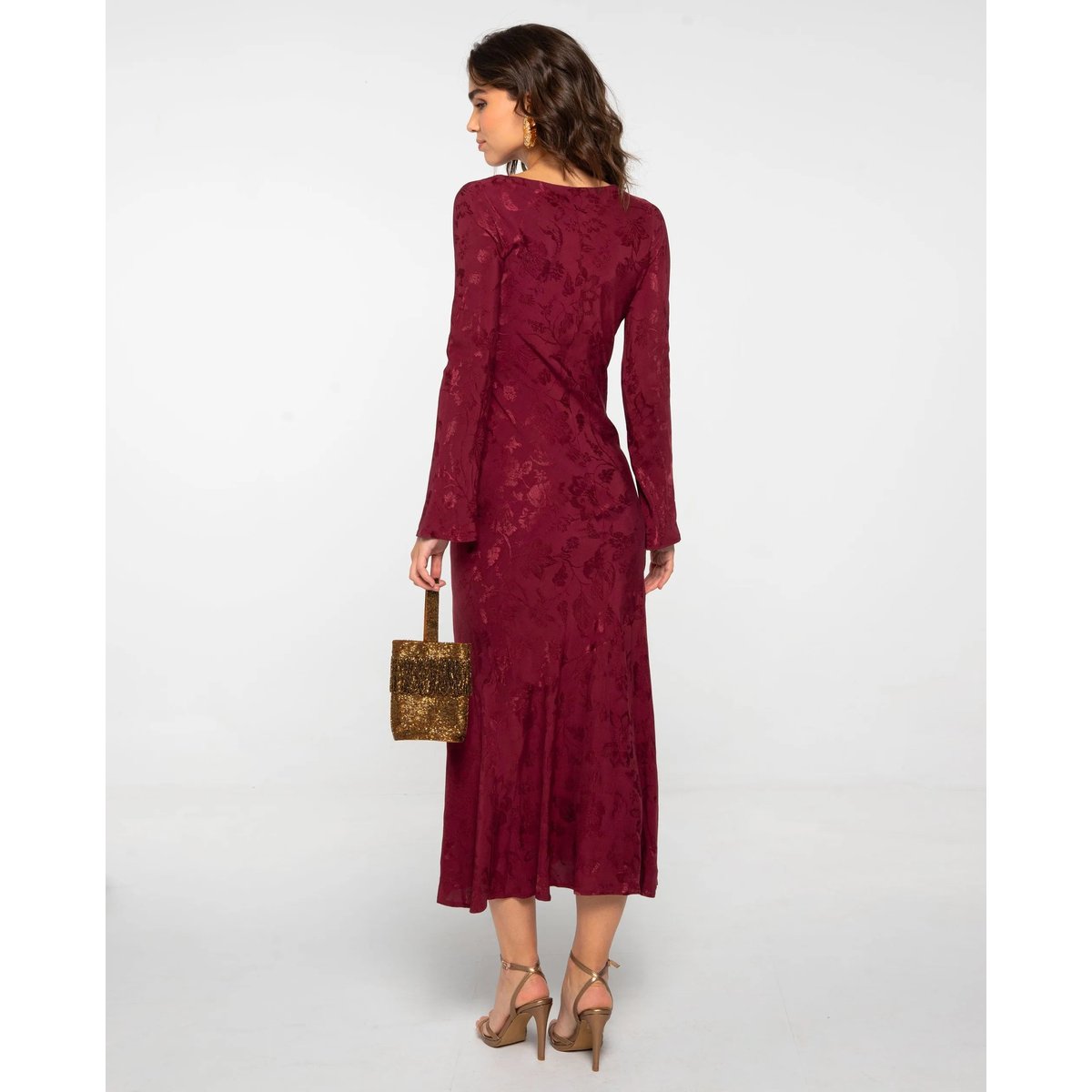 Robe longue violet avec drapé et jupe à volants VALENTINA prune, THE-ARE