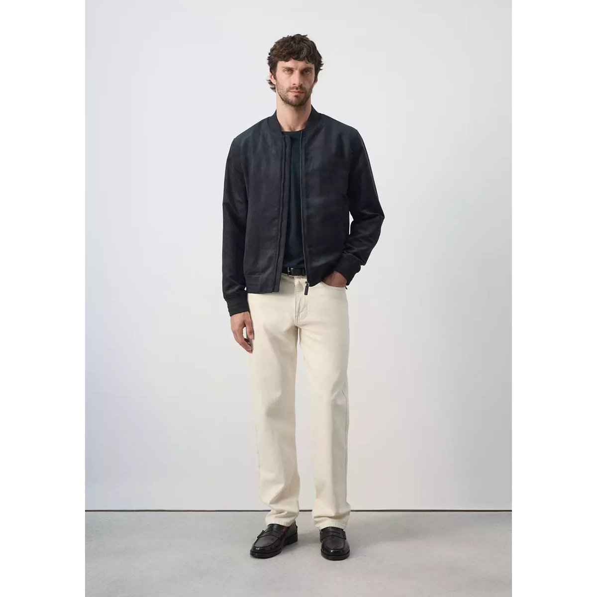 Veste bomber effet daim bleu marine, MANGO MAN