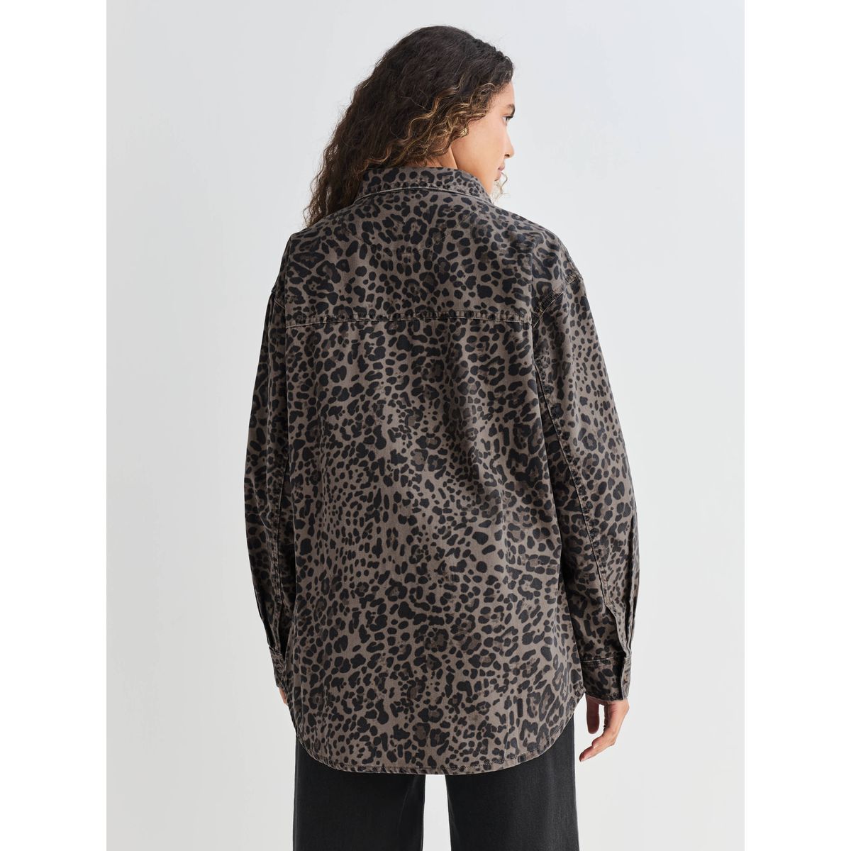 Chemise oversize en jean imprimé léopard, NEXT