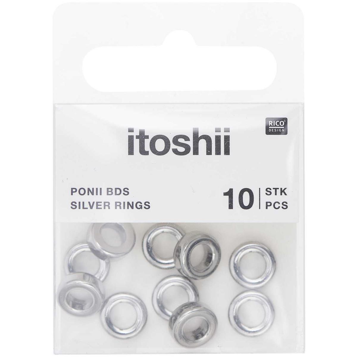 Itoshii pack 10 perles ponii anneau couleur argent couleur unique, RICO DESIGN