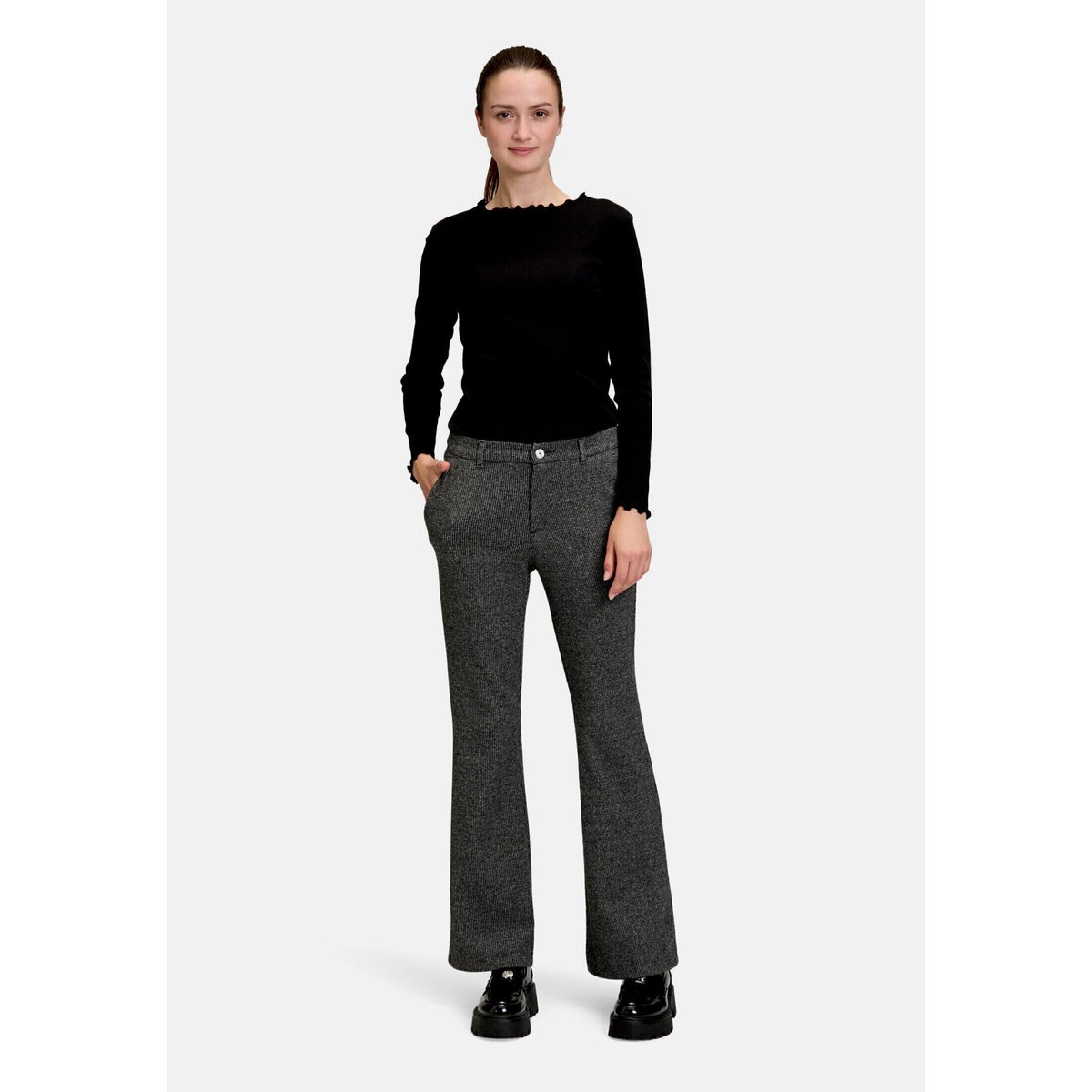Pantalon en toile à plis repassés noir/gris, CARTOON