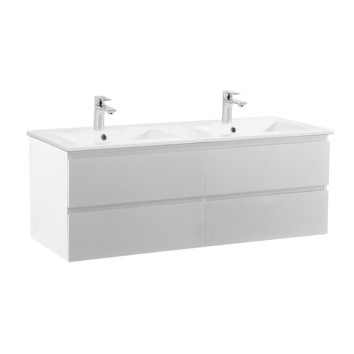 Meuble double vasque suspendu avec plan céramique 120cm SORRENTO blanc brillant, MOB IN
