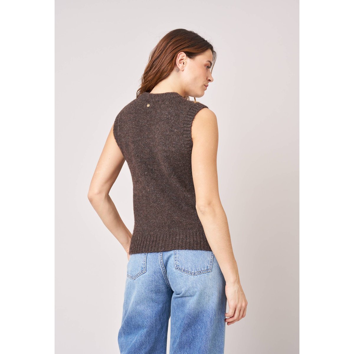 Pull sans manches femme motif losanges BERLIE brown, DEELUXE