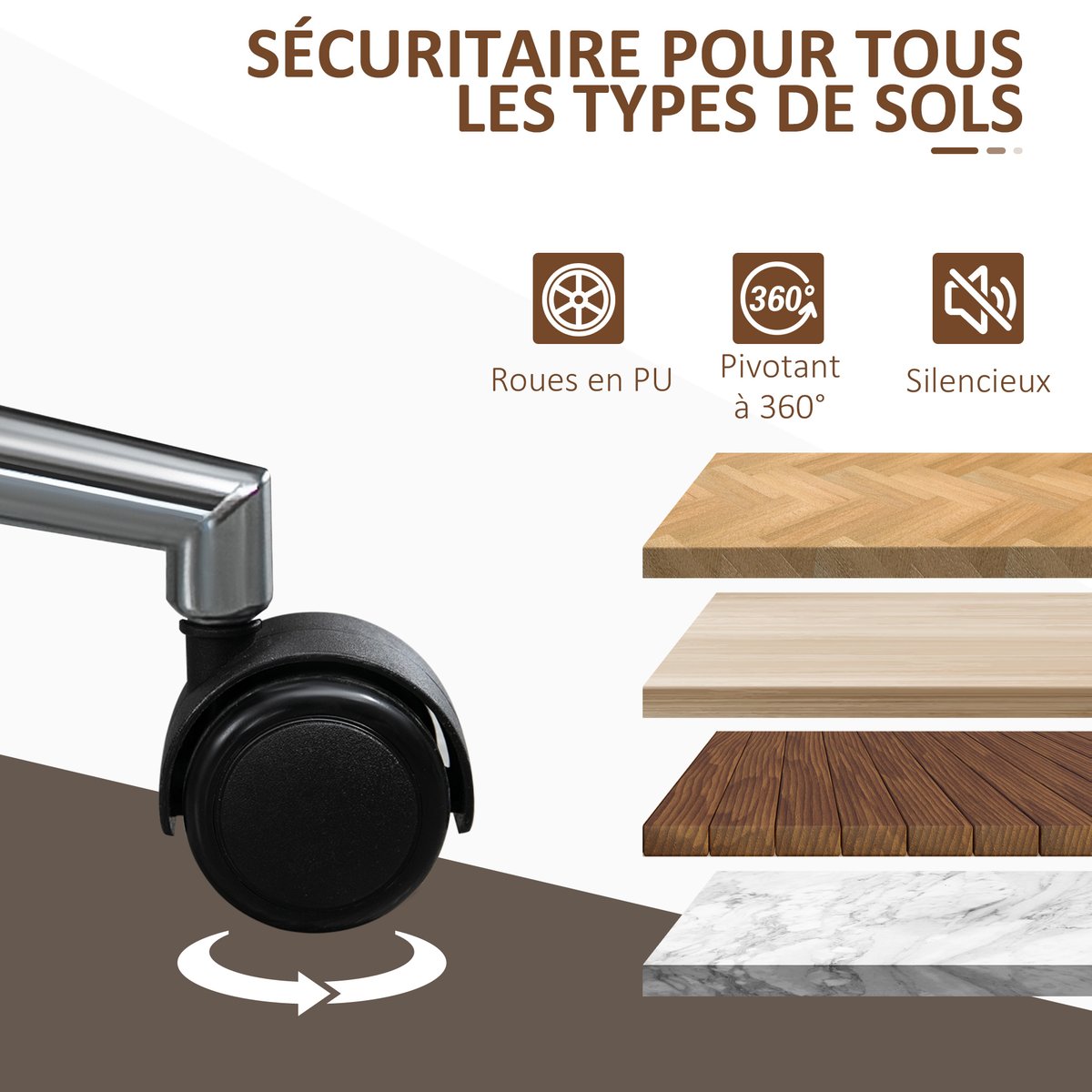 Chaise de bureau Revêtement synthétique PU noir et bois, HOMCOM