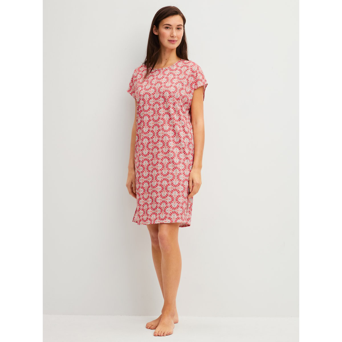 Chemise de nuit à manches courtes, longueur 95 cm manches courtes Coton COTTON SPECIAL rose of sharon, CALIDA