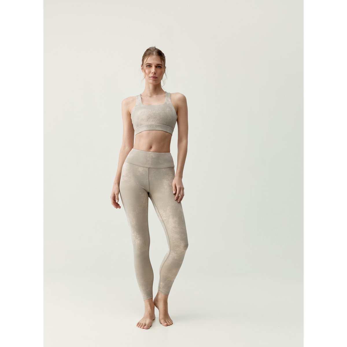 Legging de sport femme Alaya Taille haute effet gainant beige biscuit, BORN