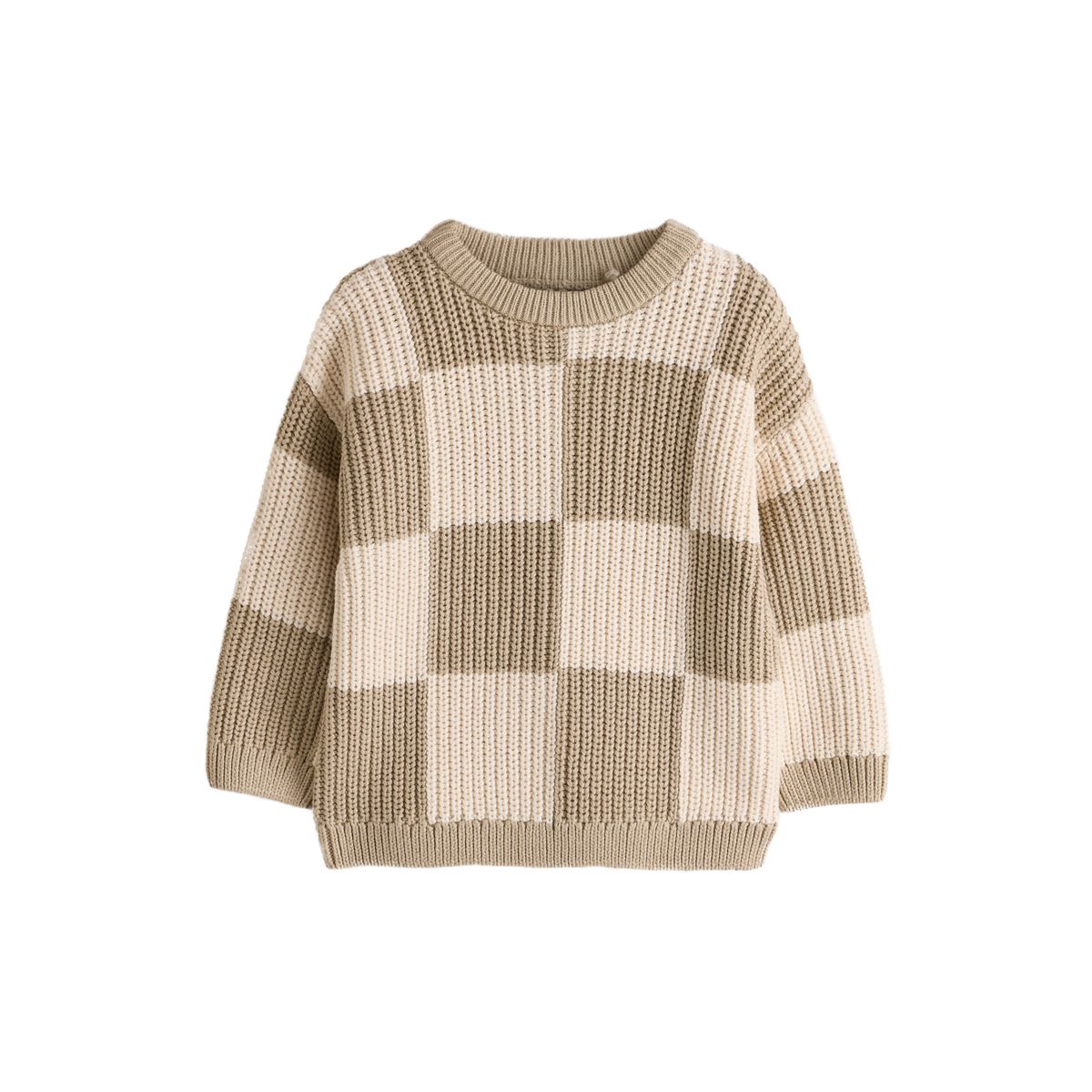 Pull ras du cou en maille damier neutre, NEXT