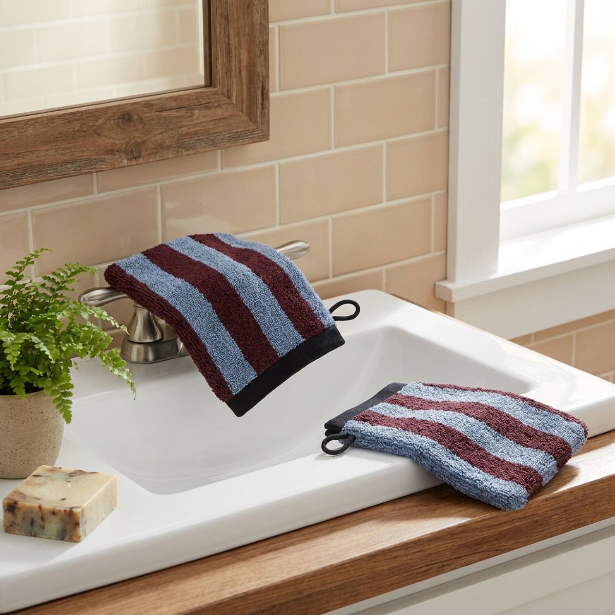 Lot de 2 gants de toilette Symphonie Solaire myrtille, EDEN