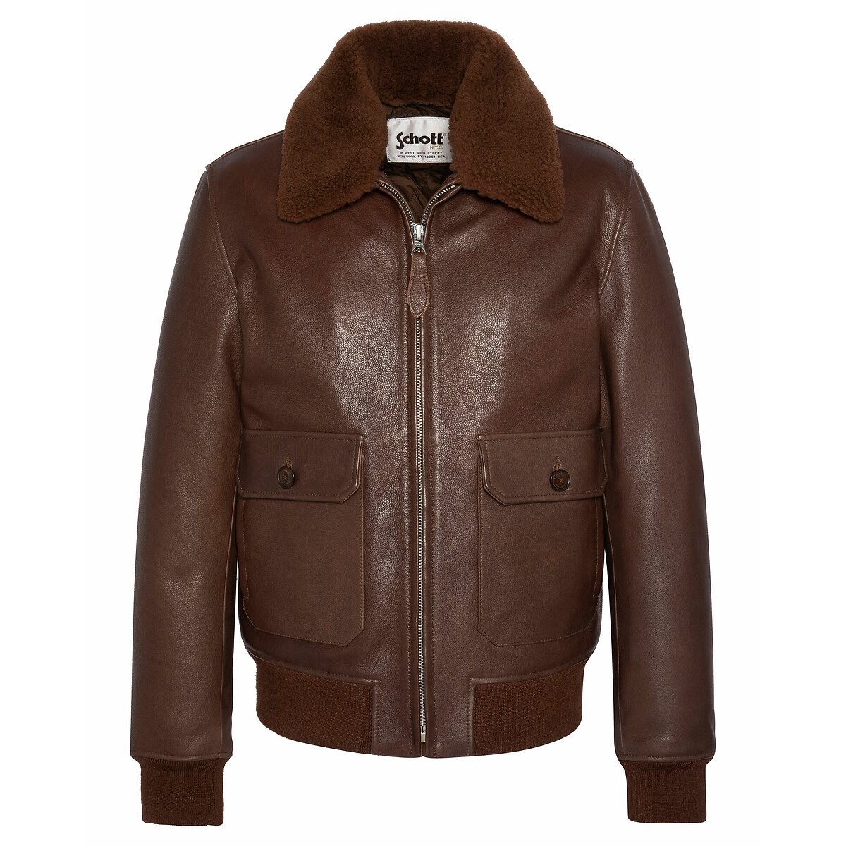 Leather aviator jacket with collar brown, SCHOTT