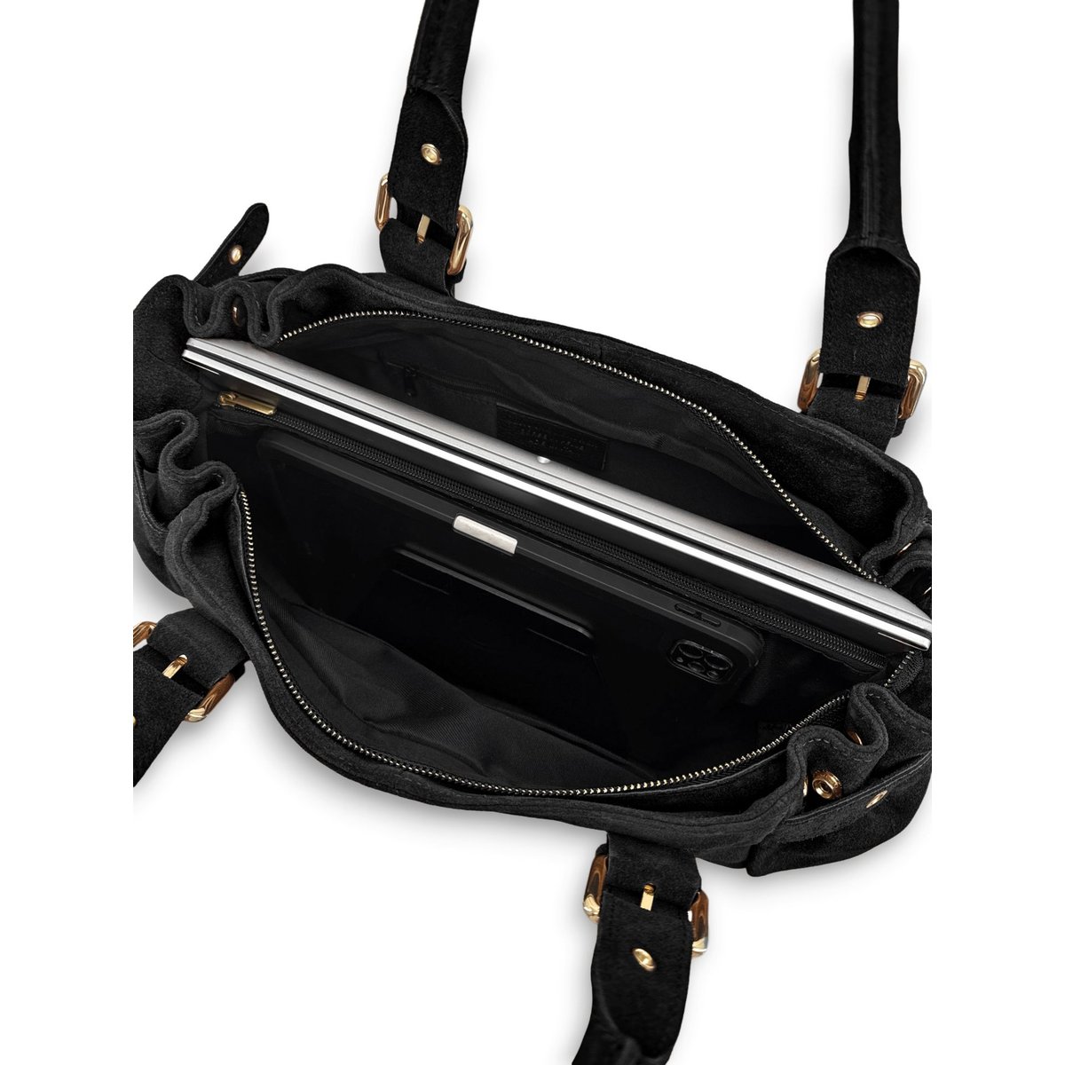 Sac bowling en croûte de cuir NEW PRINCESS SUEDE XL noir, OH MY BAG