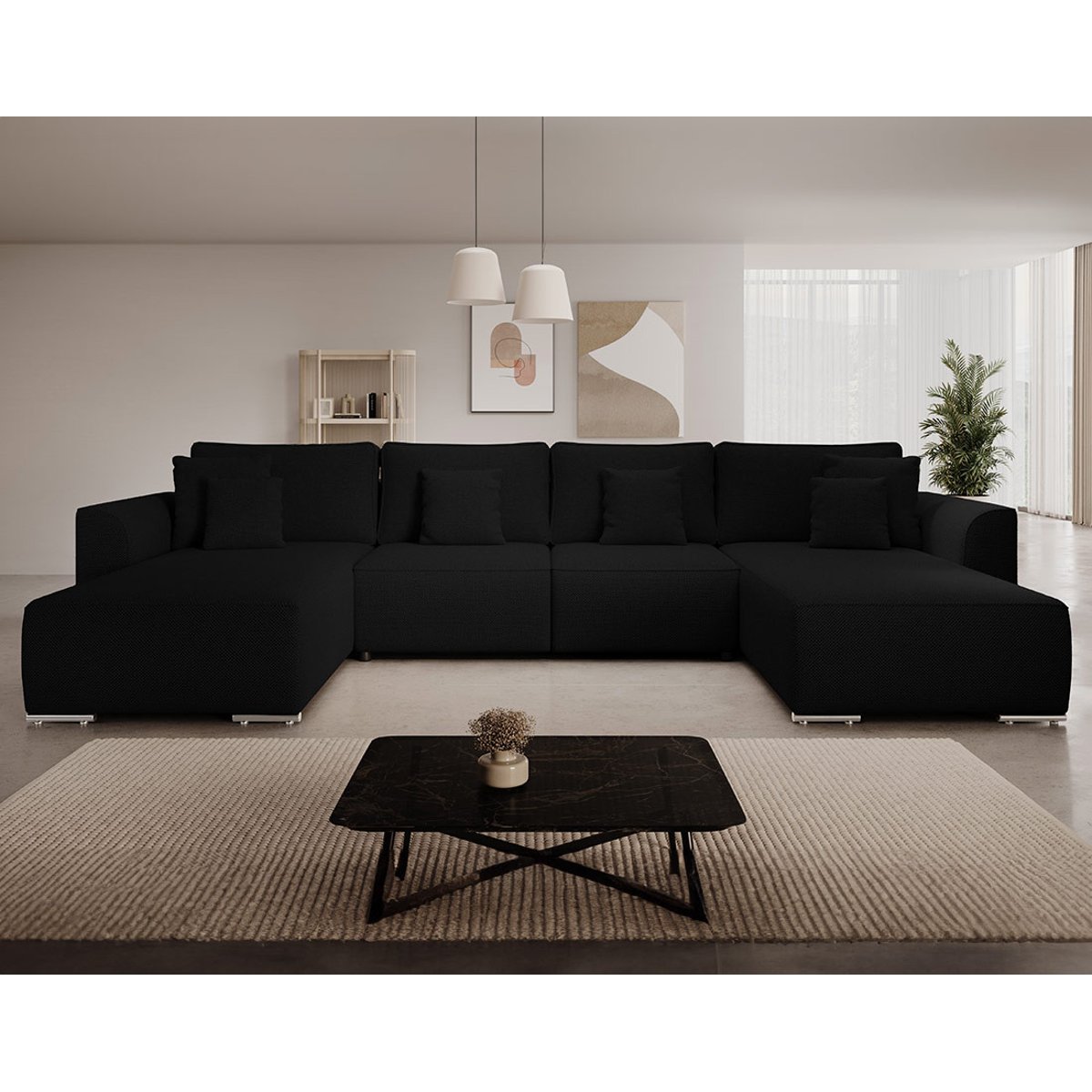 Canapé Panoramique Convertible 7 places - GABRIEL noir, BEST MOBILIER