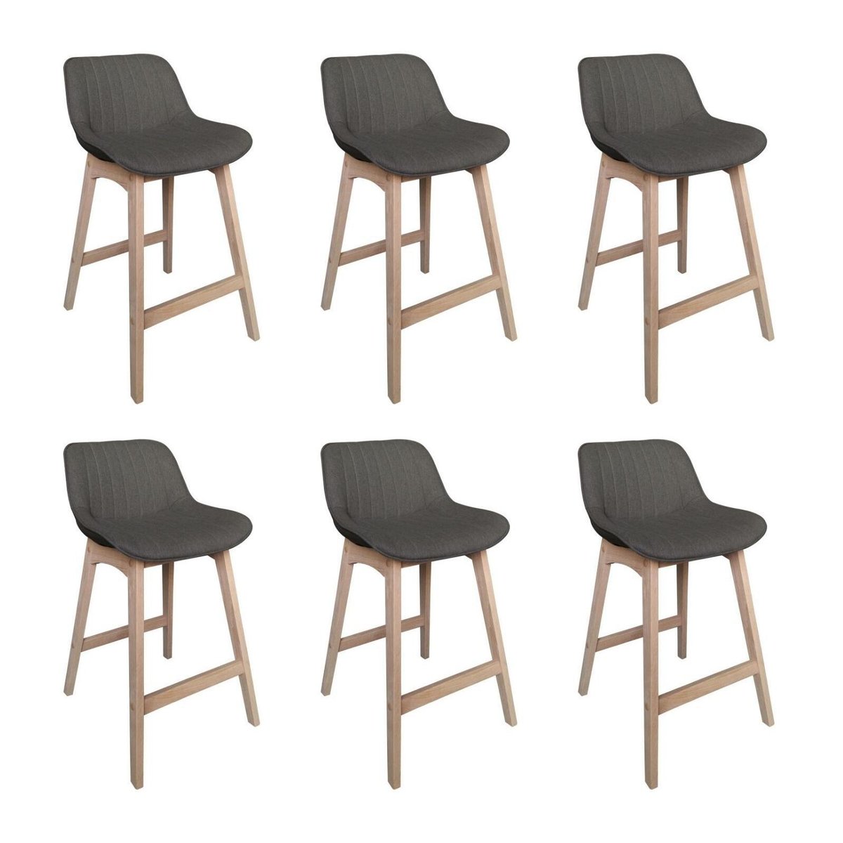 Lot de chaises d'îlot et bar en chêne et assise tissu 65cm MELLOW | Lot de 6 gris foncé, MOB IN