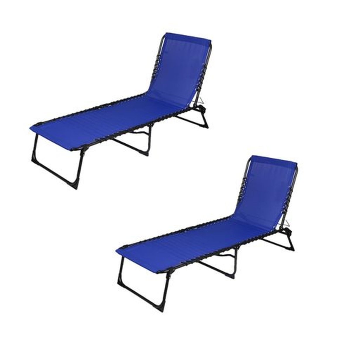 Lot de 2 bains de soleil pliables en acier et textilène bleu, TOILINUX