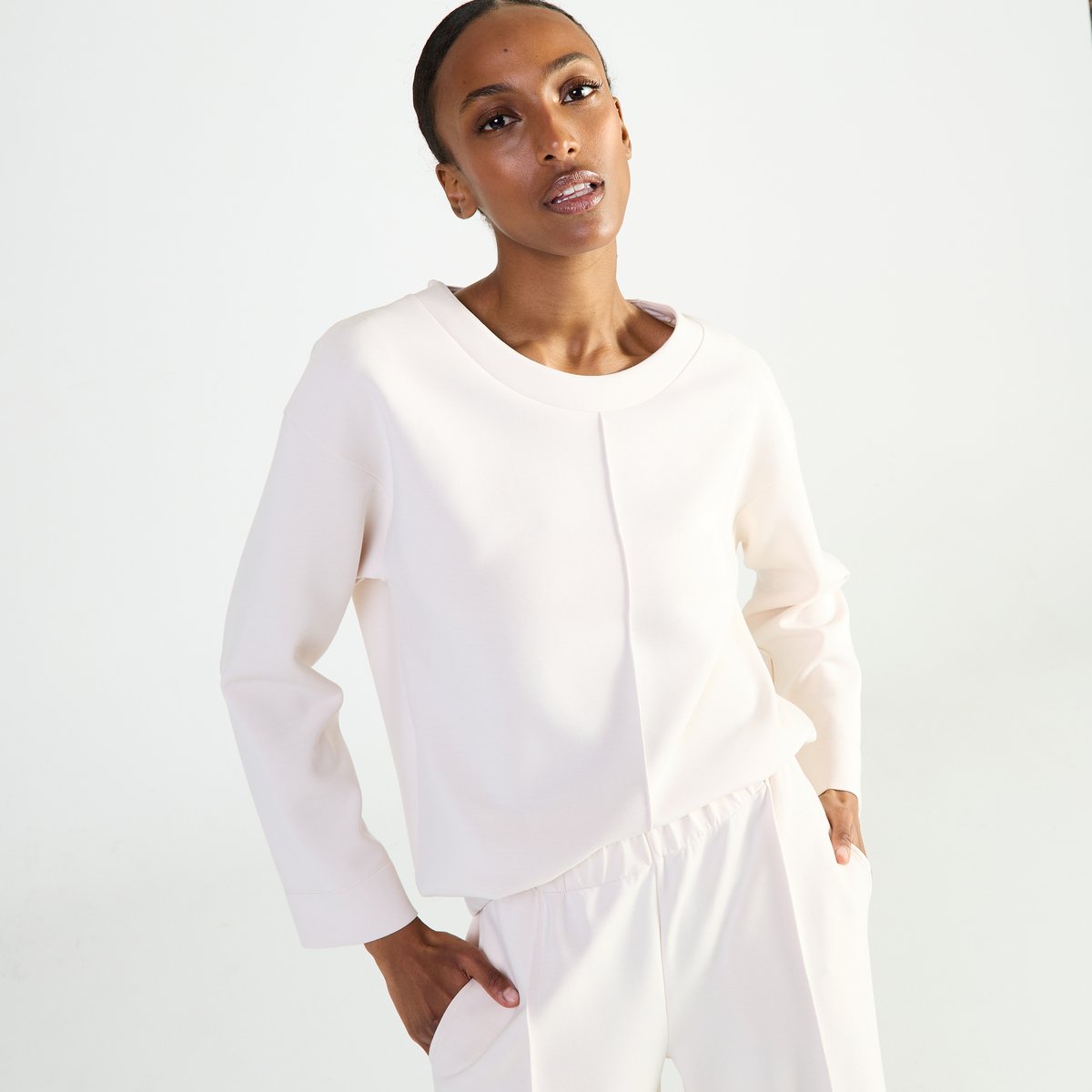 Sweat col rond en polyester SÉRÉNITÉ crème, LAURENCE TAVERNIER