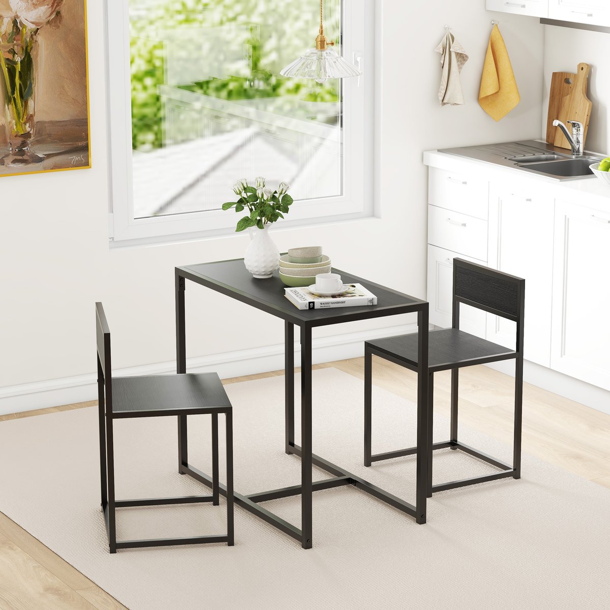 Ensemble de table à manger Métal Noir noir, HOMCOM