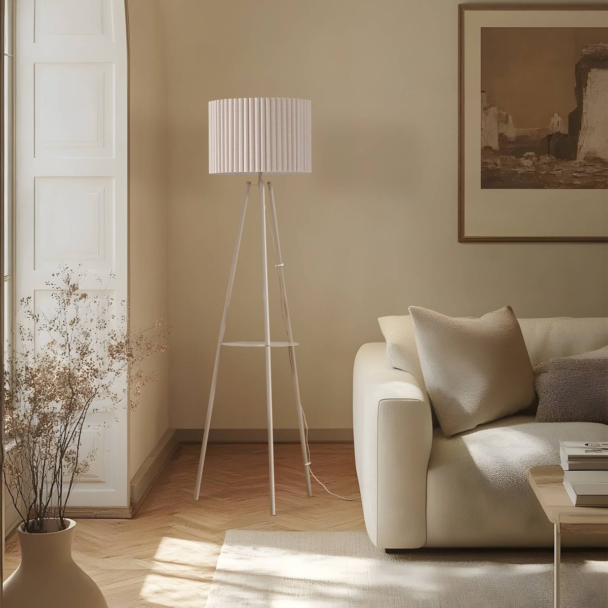 Lampadaire en textile scandinave, Libbie couleur crème, LINDBY