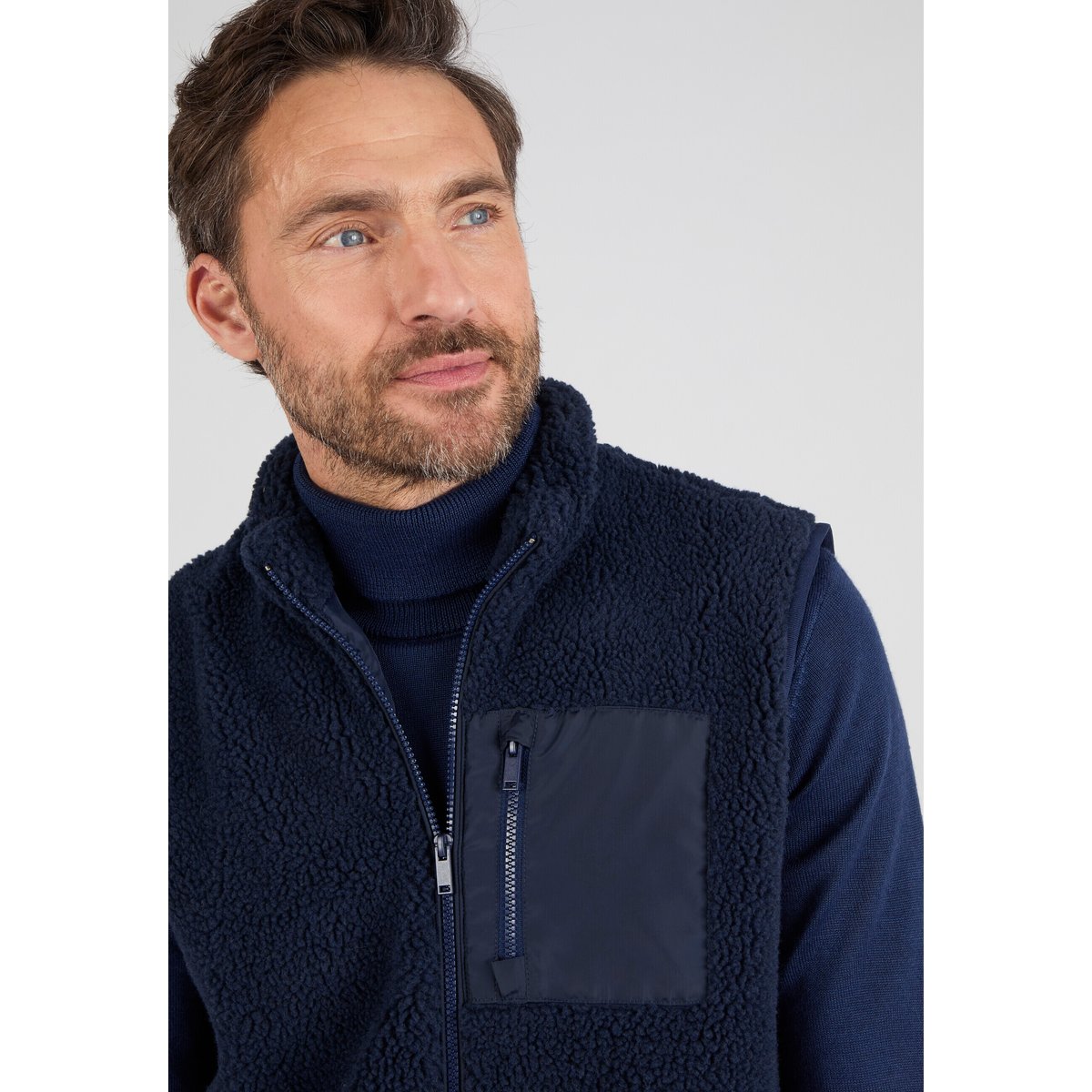 Veste sans manches en maille moutonnée bleu marine, DAMART