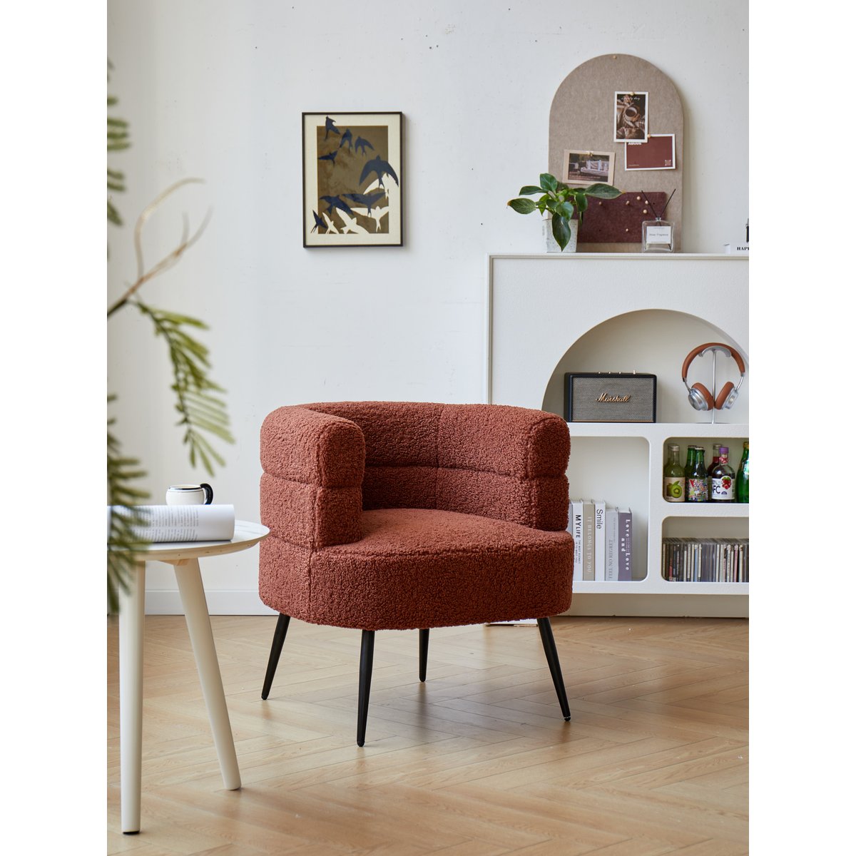 Fauteuil de salon métal et bouclette, KORGEN terracotta et noir, NORDLYS