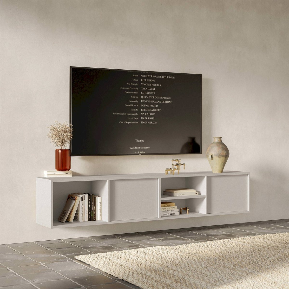 Meuble tv suspendu à niches collection SANVA cachemire, RECOLLECTION